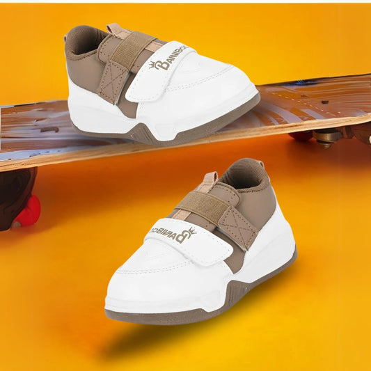 Kids Stylish Trending Sneakers - White & Brown (Unisex)