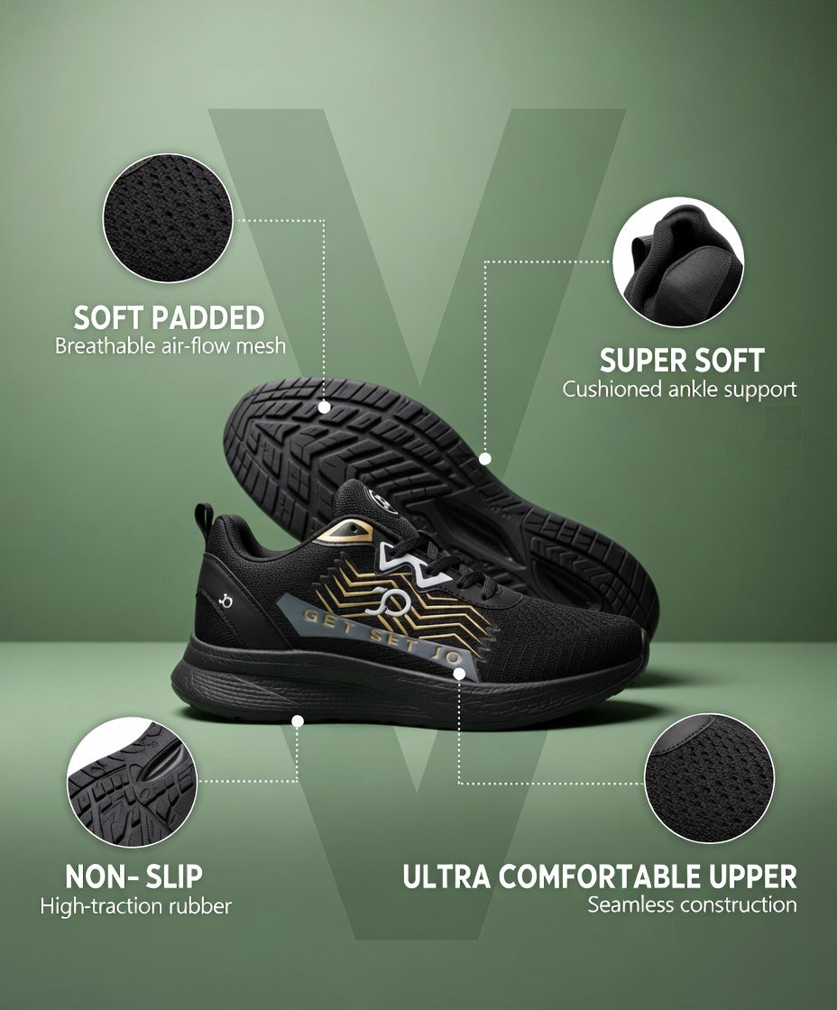 HAWK Black Mens Stylish Sports shoes for GenZ